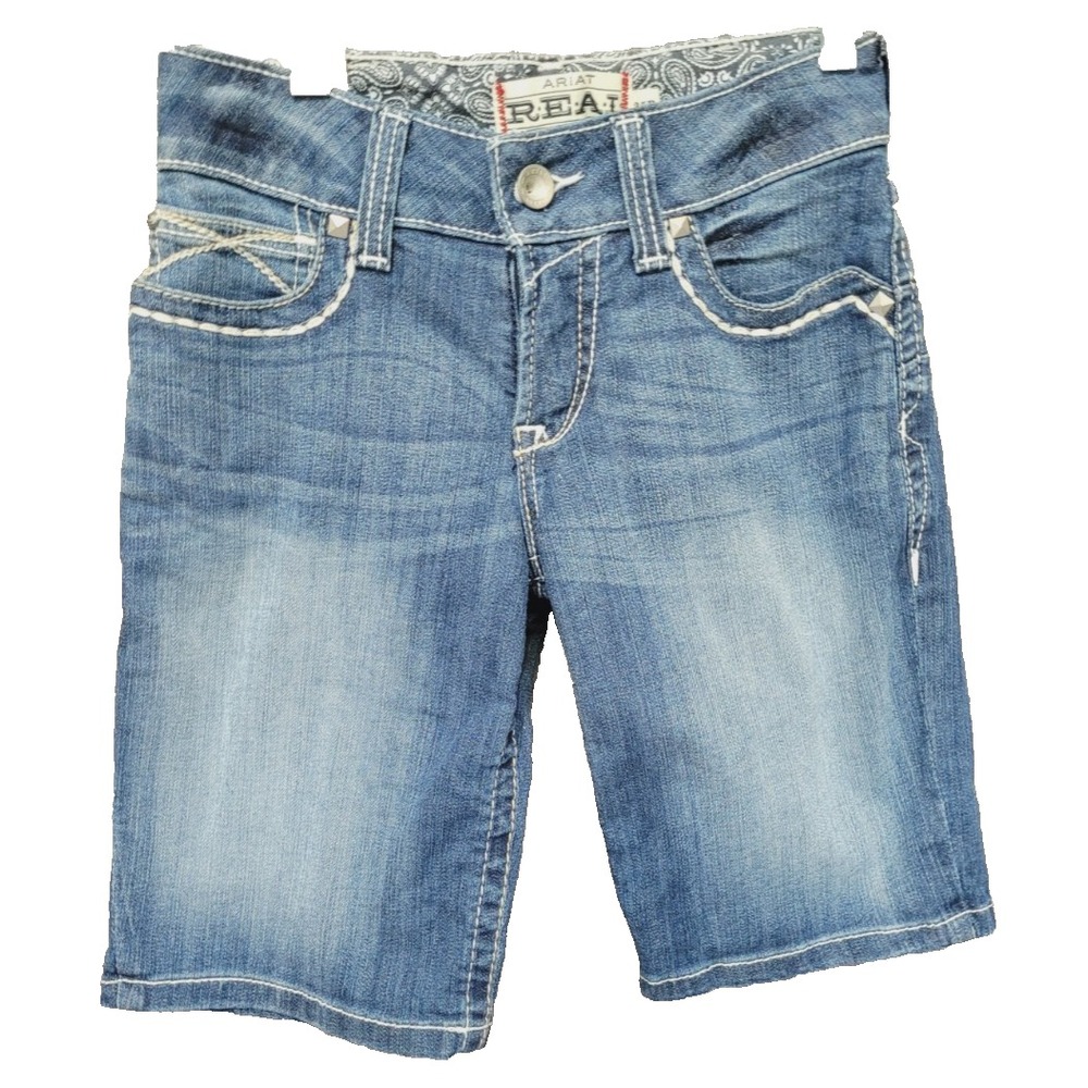 Ariat Women's R.e.a.l. Mid Rise Bermuda Shorts 25R Blue Denim New